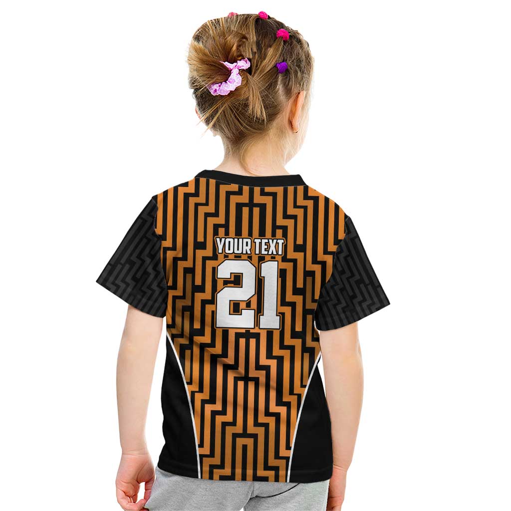 Custom Basketball New Zealand Kid T Shirt Gold Maori Ta Moko Indigenous - Aussie Hoodie