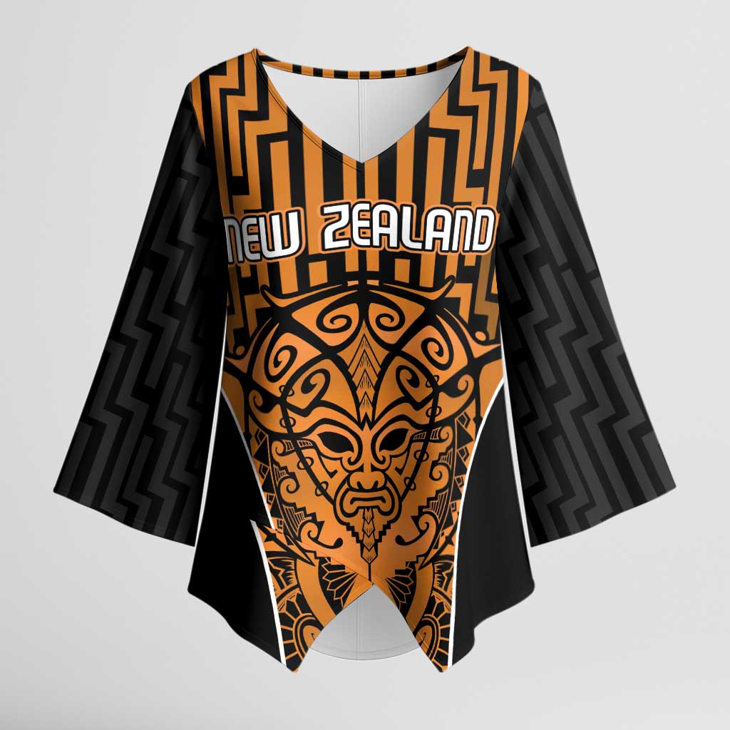 Custom Basketball New Zealand Kimono Sleeve Blouse Gold Maori Ta Moko Indigenous - Aussie Hoodie