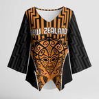 Custom Basketball New Zealand Kimono Sleeve Blouse Gold Maori Ta Moko Indigenous - Aussie Hoodie