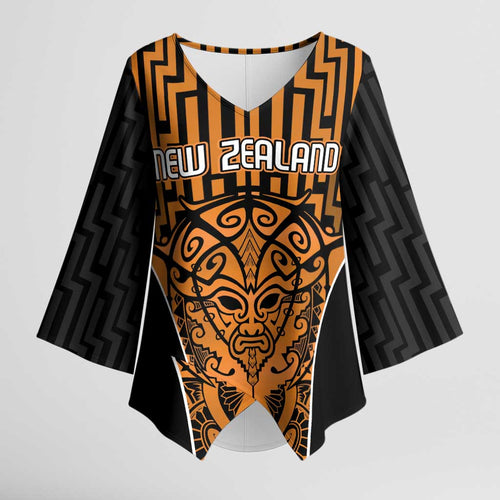 Custom Basketball New Zealand Kimono Sleeve Blouse Gold Maori Ta Moko Indigenous - Aussie Hoodie