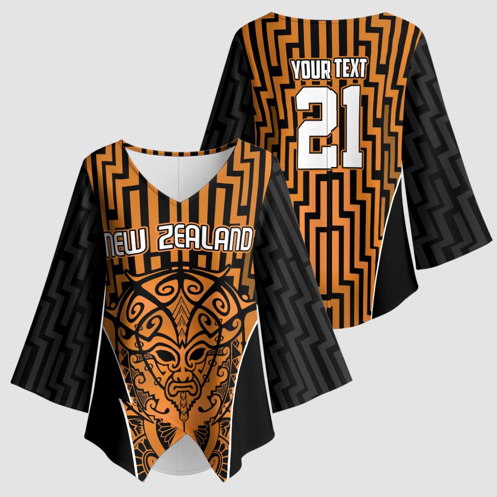 Custom Basketball New Zealand Kimono Sleeve Blouse Gold Maori Ta Moko Indigenous - Aussie Hoodie