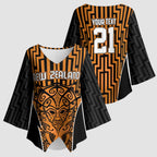 Custom Basketball New Zealand Kimono Sleeve Blouse Gold Maori Ta Moko Indigenous - Aussie Hoodie