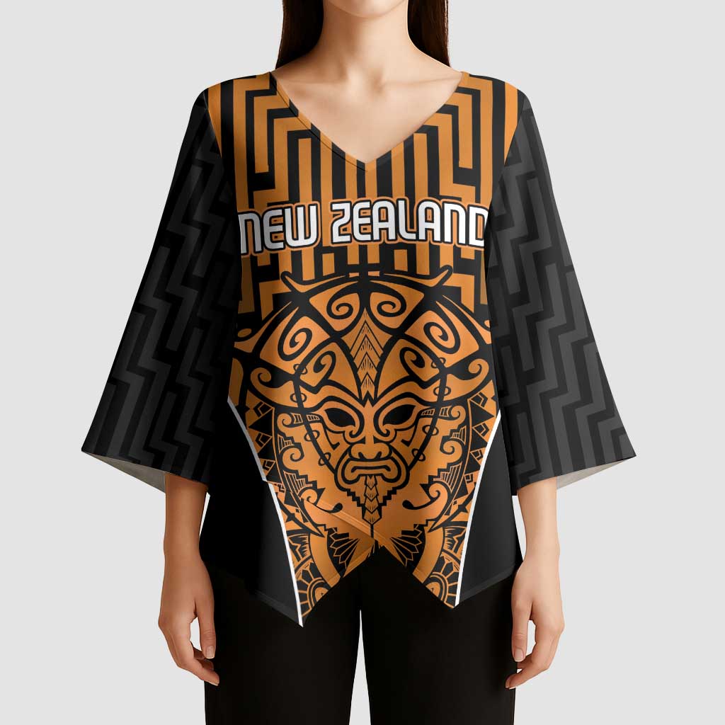 Custom Basketball New Zealand Kimono Sleeve Blouse Gold Maori Ta Moko Indigenous - Aussie Hoodie