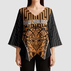Custom Basketball New Zealand Kimono Sleeve Blouse Gold Maori Ta Moko Indigenous - Aussie Hoodie