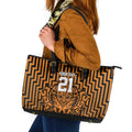 Custom Basketball New Zealand Leather Tote Bag Gold Maori Ta Moko Indigenous - Aussie Hoodie