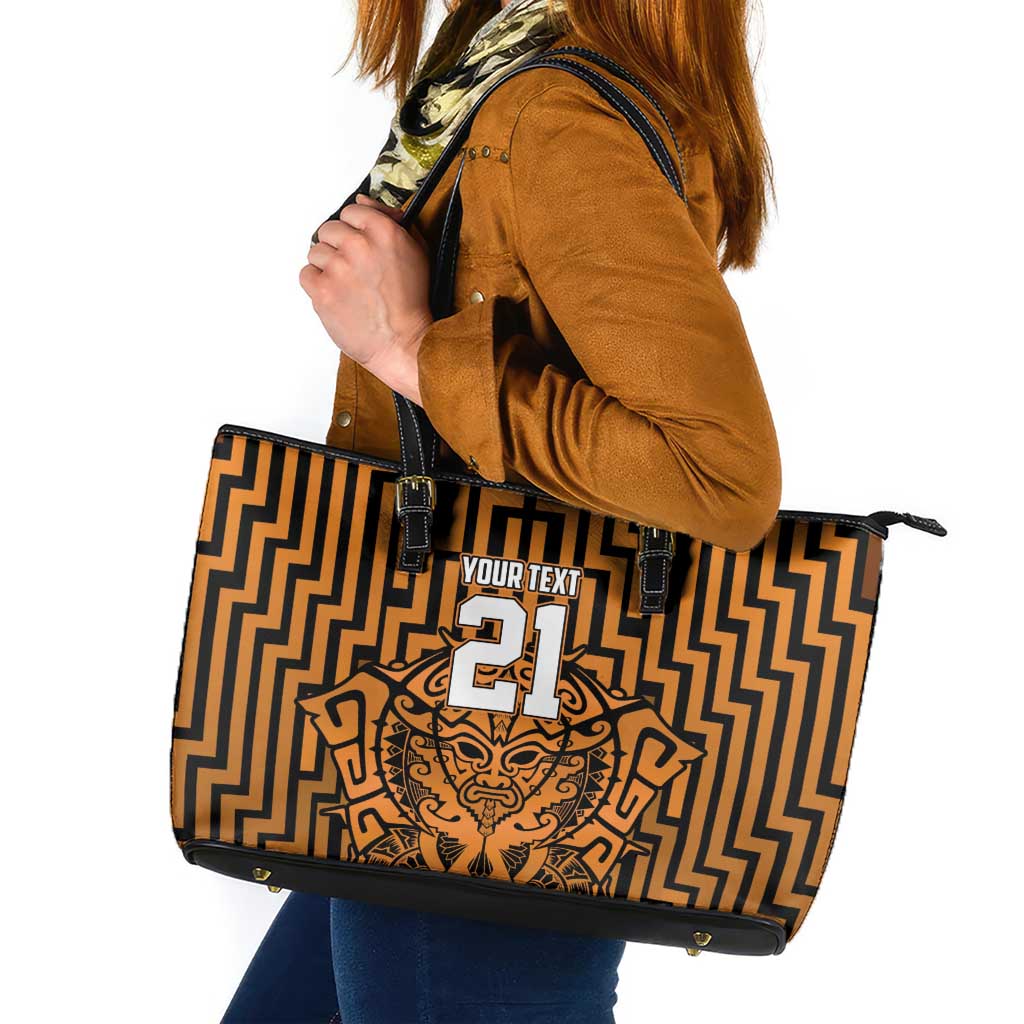 Custom Basketball New Zealand Leather Tote Bag Gold Maori Ta Moko Indigenous - Aussie Hoodie