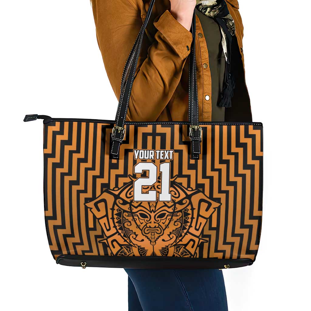 Custom Basketball New Zealand Leather Tote Bag Gold Maori Ta Moko Indigenous - Aussie Hoodie