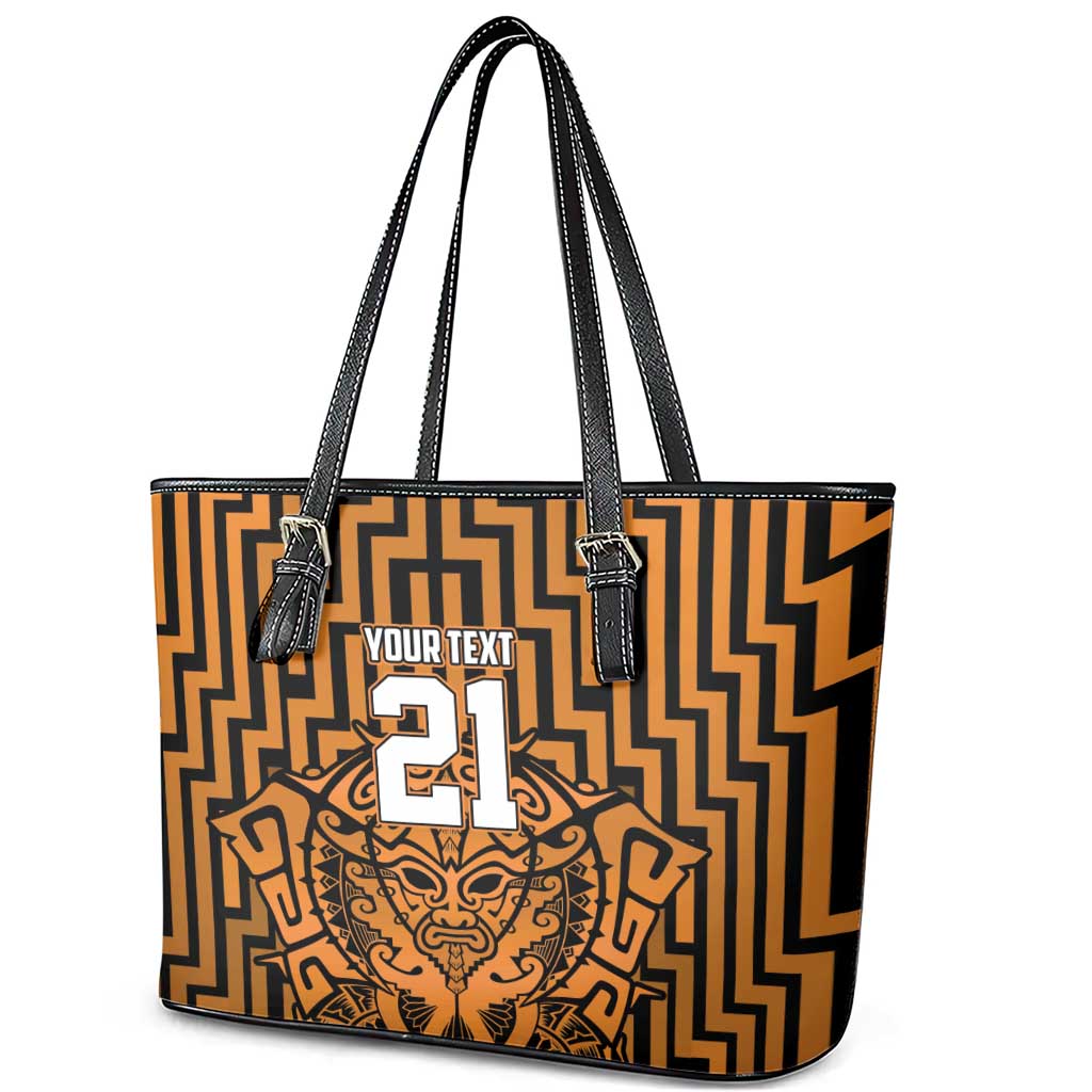 Custom Basketball New Zealand Leather Tote Bag Gold Maori Ta Moko Indigenous - Aussie Hoodie