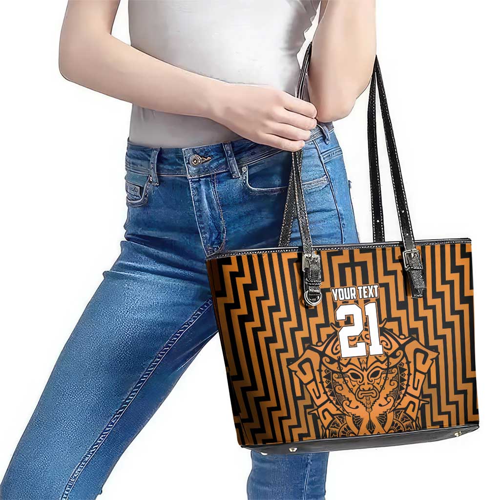 Custom Basketball New Zealand Leather Tote Bag Gold Maori Ta Moko Indigenous - Aussie Hoodie