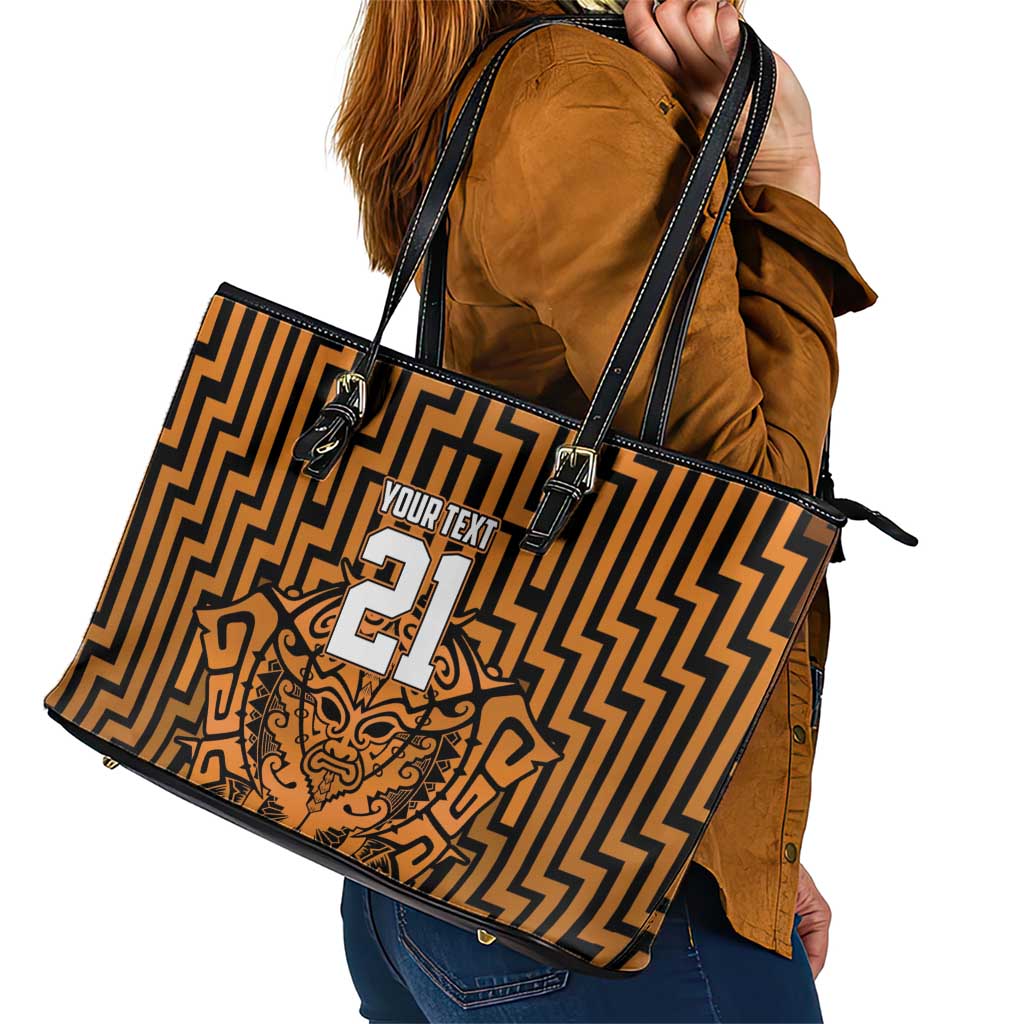 Custom Basketball New Zealand Leather Tote Bag Gold Maori Ta Moko Indigenous - Aussie Hoodie
