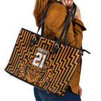 Custom Basketball New Zealand Leather Tote Bag Gold Maori Ta Moko Indigenous - Aussie Hoodie