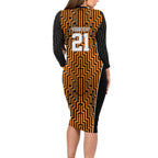 Custom Basketball New Zealand Long Sleeve Bodycon Dress Gold Maori Ta Moko Indigenous - Aussie Hoodie