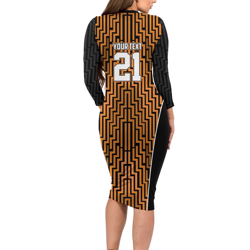 Custom Basketball New Zealand Long Sleeve Bodycon Dress Gold Maori Ta Moko Indigenous - Aussie Hoodie