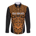 Custom Basketball New Zealand Long Sleeve Button Shirt Gold Maori Ta Moko Indigenous - Aussie Hoodie
