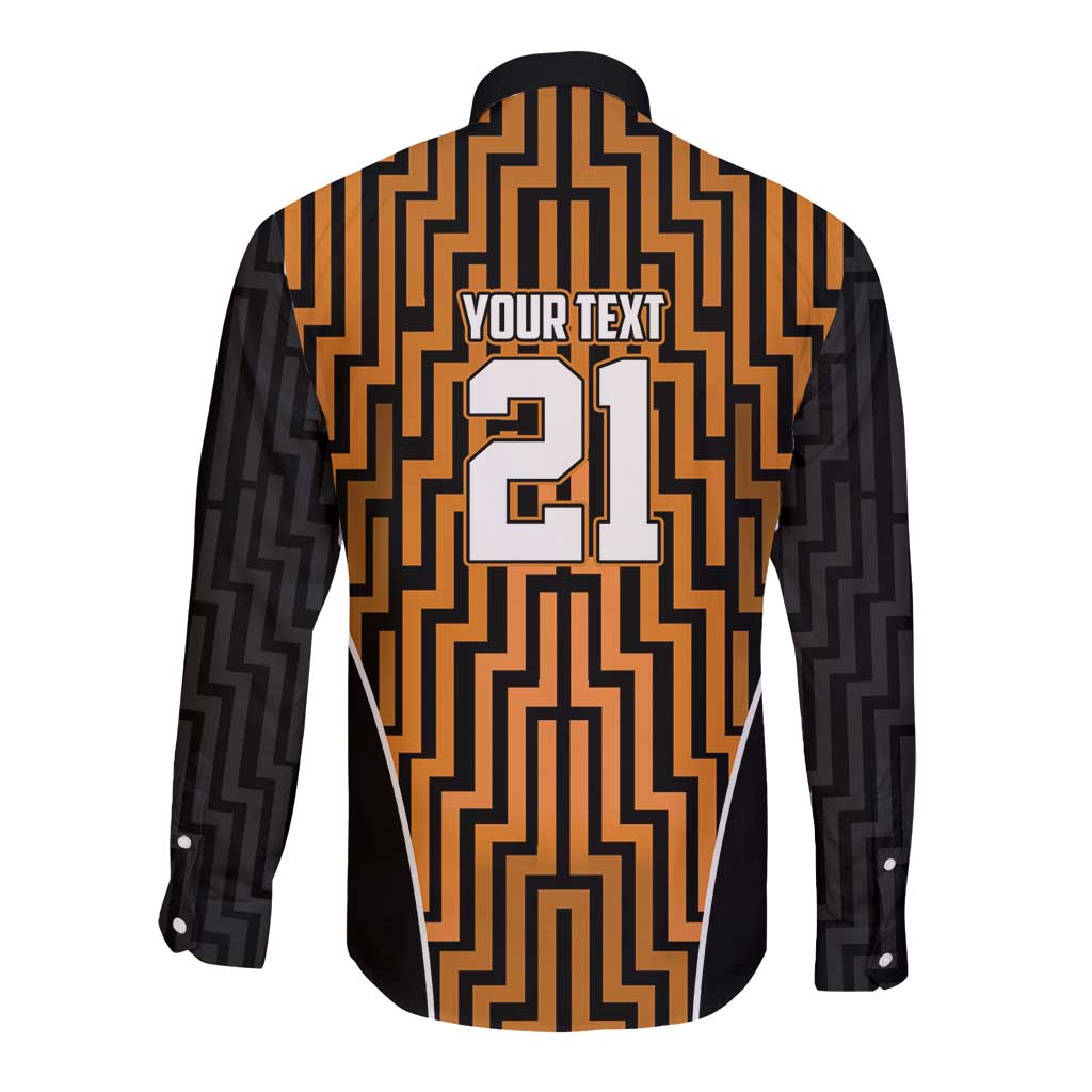 Custom Basketball New Zealand Long Sleeve Button Shirt Gold Maori Ta Moko Indigenous - Aussie Hoodie