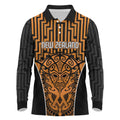 Custom Basketball New Zealand Long Sleeve Polo Shirt Gold Maori Ta Moko Indigenous - Aussie Hoodie