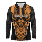Custom Basketball New Zealand Long Sleeve Polo Shirt Gold Maori Ta Moko Indigenous - Aussie Hoodie