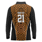 Custom Basketball New Zealand Long Sleeve Polo Shirt Gold Maori Ta Moko Indigenous - Aussie Hoodie