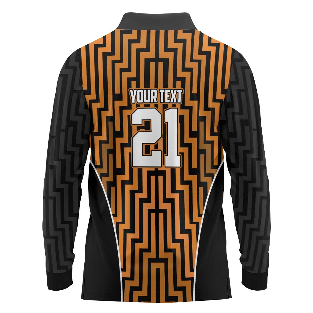 Custom Basketball New Zealand Long Sleeve Polo Shirt Gold Maori Ta Moko Indigenous - Aussie Hoodie