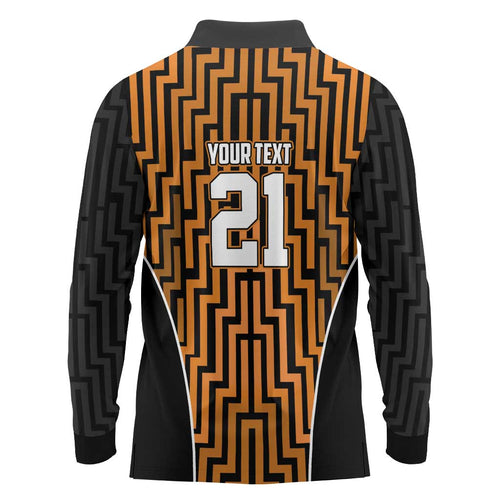 Custom Basketball New Zealand Long Sleeve Polo Shirt Gold Maori Ta Moko Indigenous - Aussie Hoodie