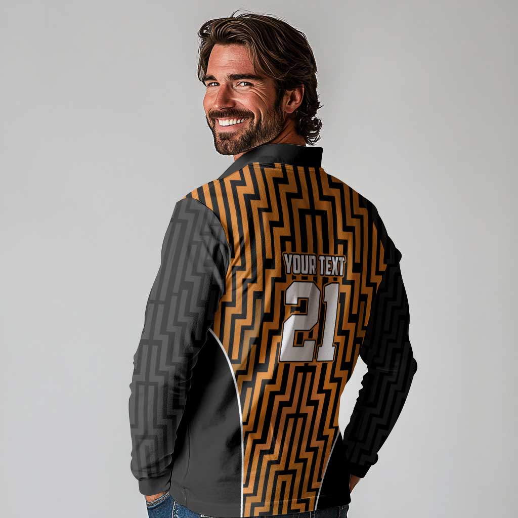 Custom Basketball New Zealand Long Sleeve Polo Shirt Gold Maori Ta Moko Indigenous - Aussie Hoodie