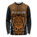 Custom Basketball New Zealand Long Sleeve Shirt Gold Maori Ta Moko Indigenous - Aussie Hoodie