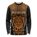 Custom Basketball New Zealand Long Sleeve Shirt Gold Maori Ta Moko Indigenous - Aussie Hoodie