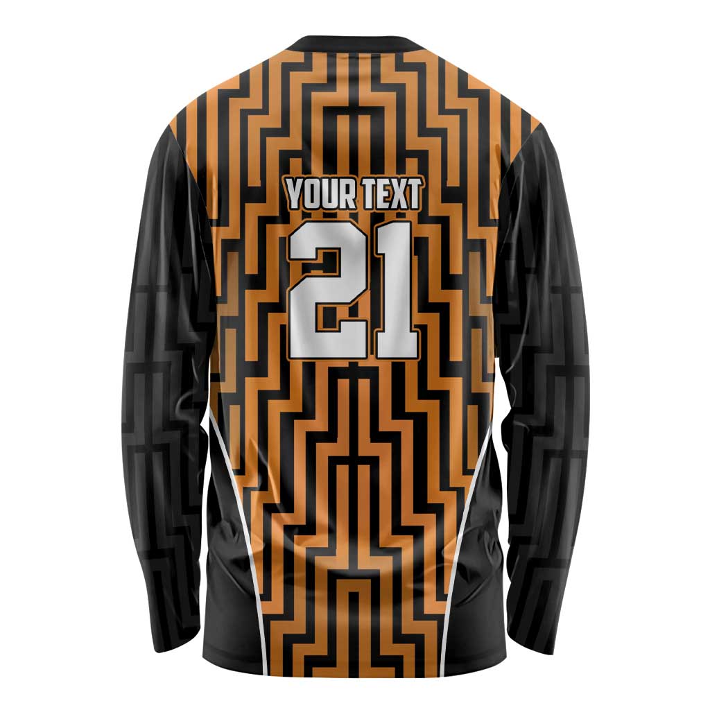 Custom Basketball New Zealand Long Sleeve Shirt Gold Maori Ta Moko Indigenous - Aussie Hoodie