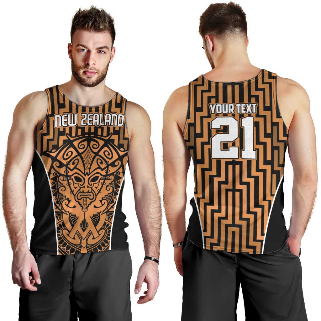 Custom Basketball New Zealand Men Tank Top Gold Maori Ta Moko Indigenous - Aussie Hoodie