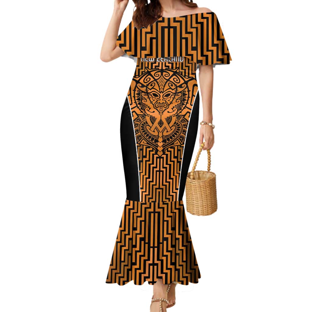 Custom Basketball New Zealand Mermaid Dress Gold Maori Ta Moko Indigenous - Aussie Hoodie