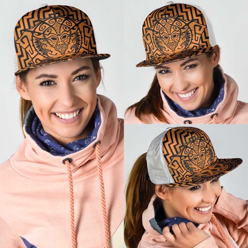 Basketball New Zealand Mesh Trucker Cap Gold Maori Ta Moko Indigenous - Aussie Hoodie