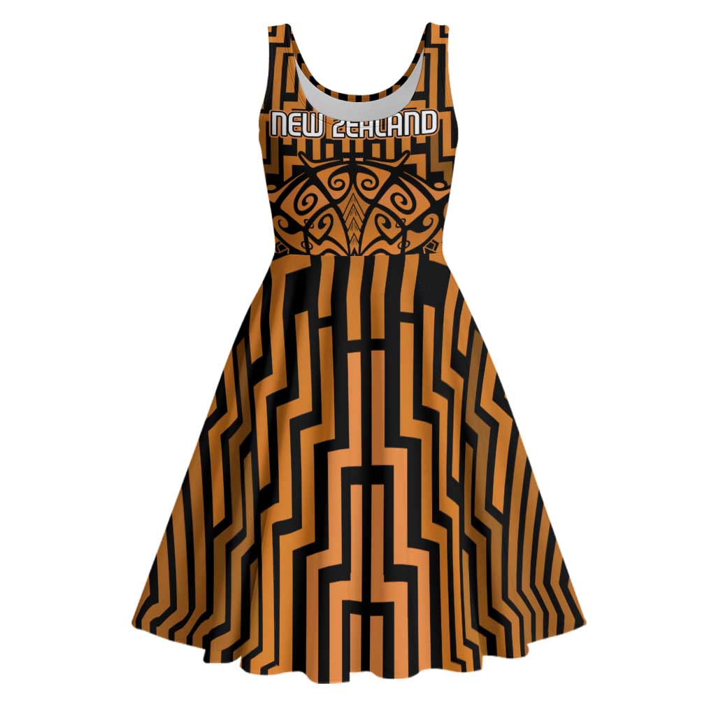 Custom Basketball New Zealand Midi Dress Gold Maori Ta Moko Indigenous - Aussie Hoodie