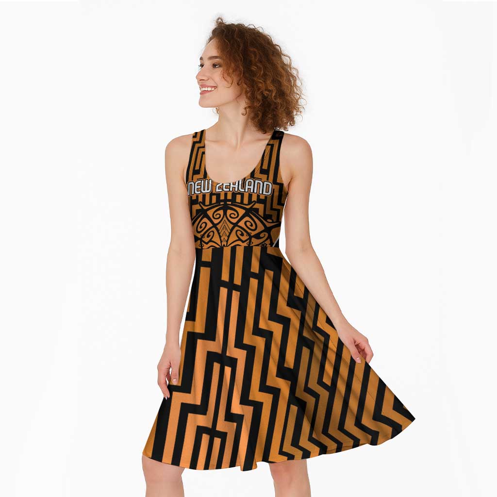 Custom Basketball New Zealand Midi Dress Gold Maori Ta Moko Indigenous - Aussie Hoodie