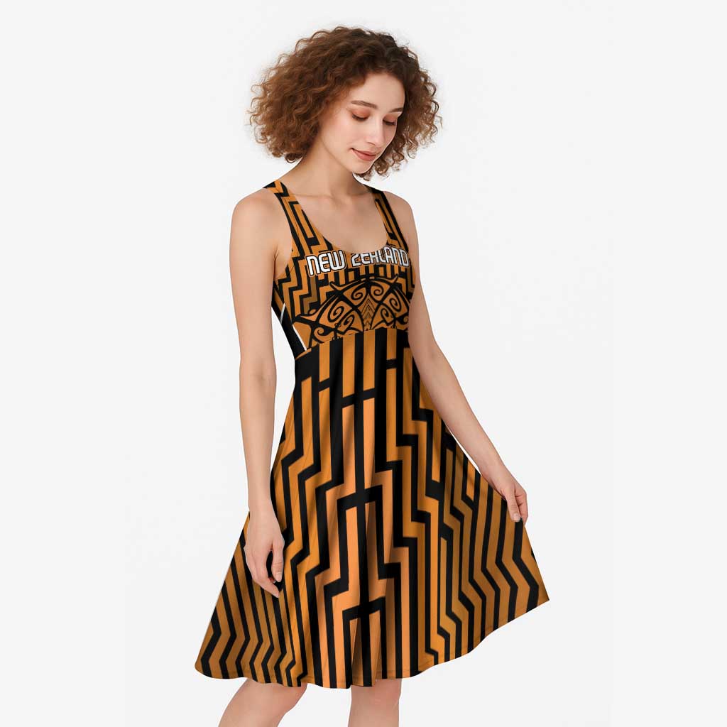 Custom Basketball New Zealand Midi Dress Gold Maori Ta Moko Indigenous - Aussie Hoodie