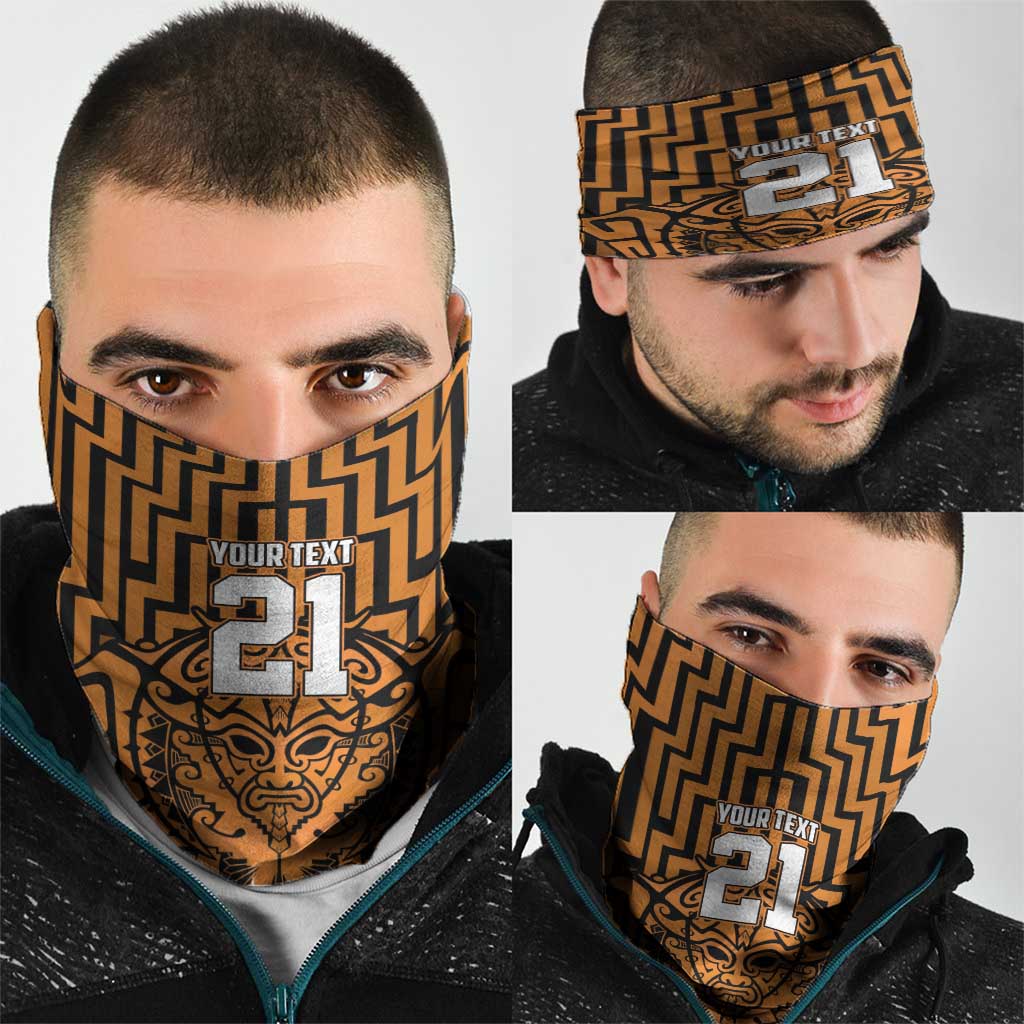 Custom Basketball New Zealand Neck Gaiter Gold Maori Ta Moko Indigenous LT9