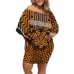 Custom Basketball New Zealand Off Shoulder Short Dress Gold Maori Ta Moko Indigenous - Aussie Hoodie