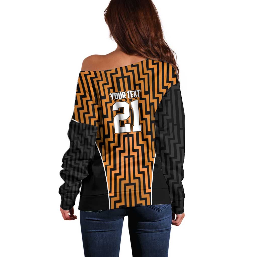 Custom Basketball New Zealand Off Shoulder Sweater Gold Maori Ta Moko Indigenous - Aussie Hoodie