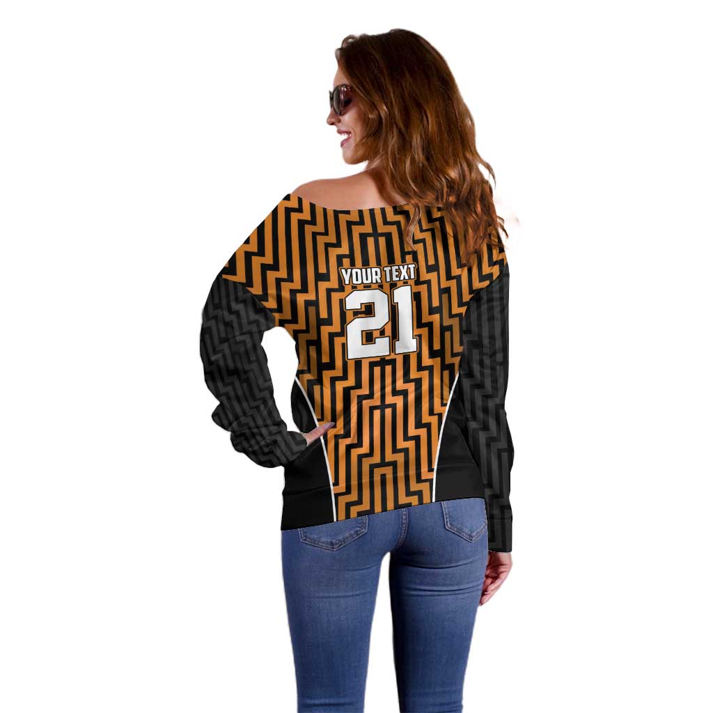 Custom Basketball New Zealand Off Shoulder Sweater Gold Maori Ta Moko Indigenous - Aussie Hoodie