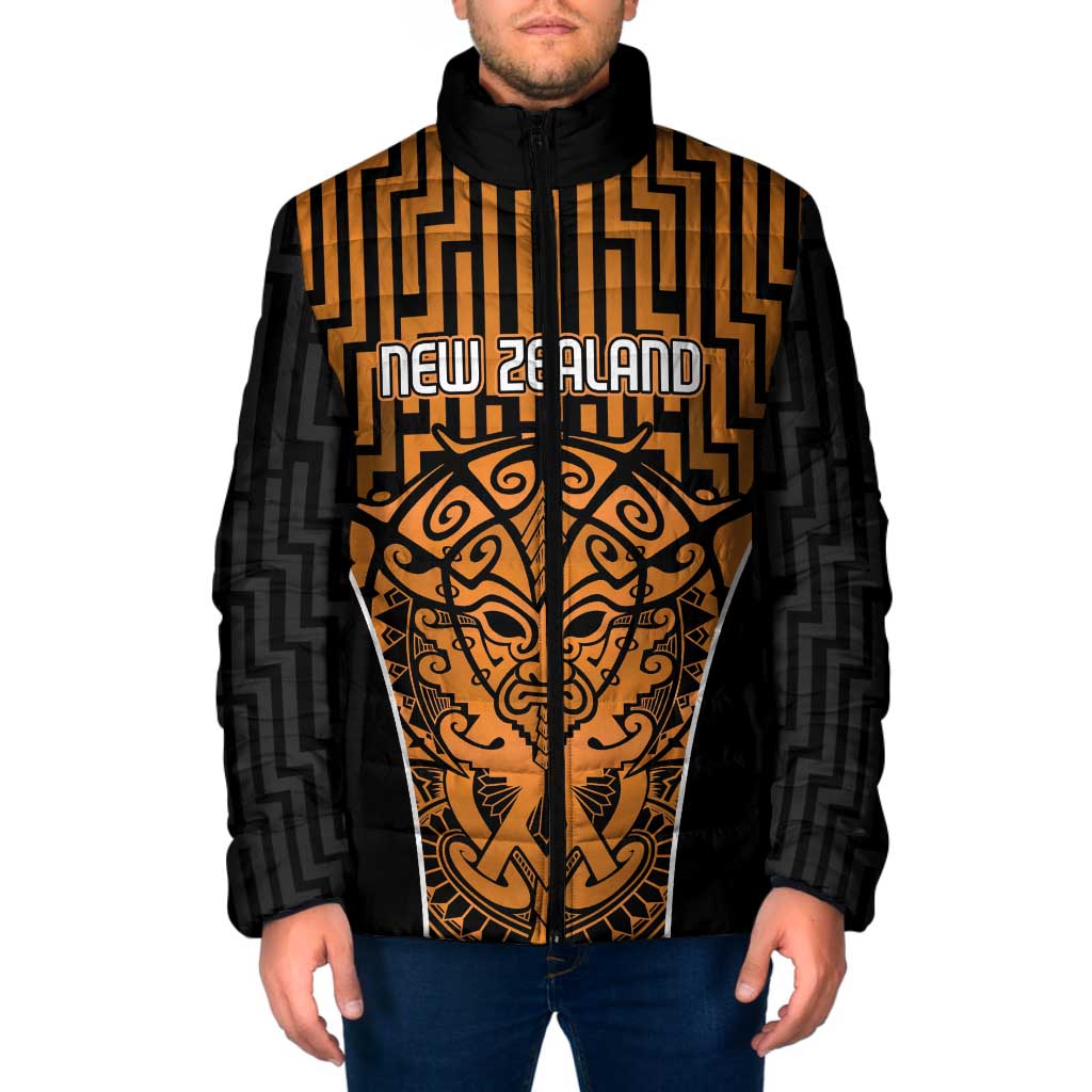 Custom Basketball New Zealand Padded Jacket Gold Maori Ta Moko Indigenous - Aussie Hoodie