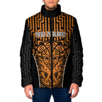 Custom Basketball New Zealand Padded Jacket Gold Maori Ta Moko Indigenous - Aussie Hoodie