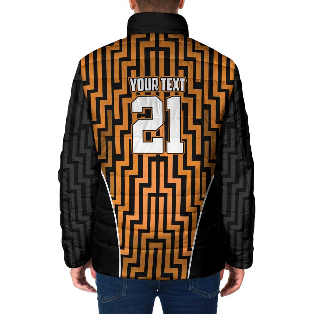 Custom Basketball New Zealand Padded Jacket Gold Maori Ta Moko Indigenous - Aussie Hoodie