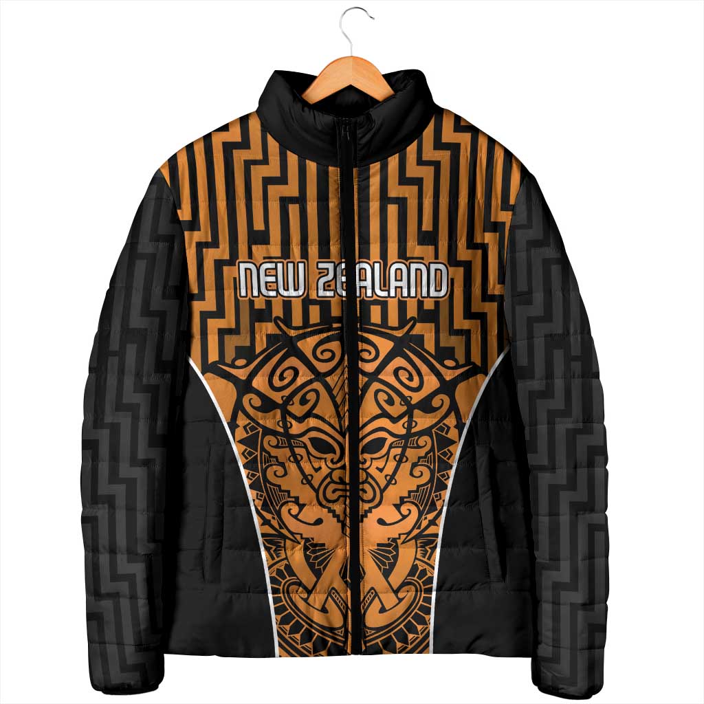 Custom Basketball New Zealand Padded Jacket Gold Maori Ta Moko Indigenous - Aussie Hoodie