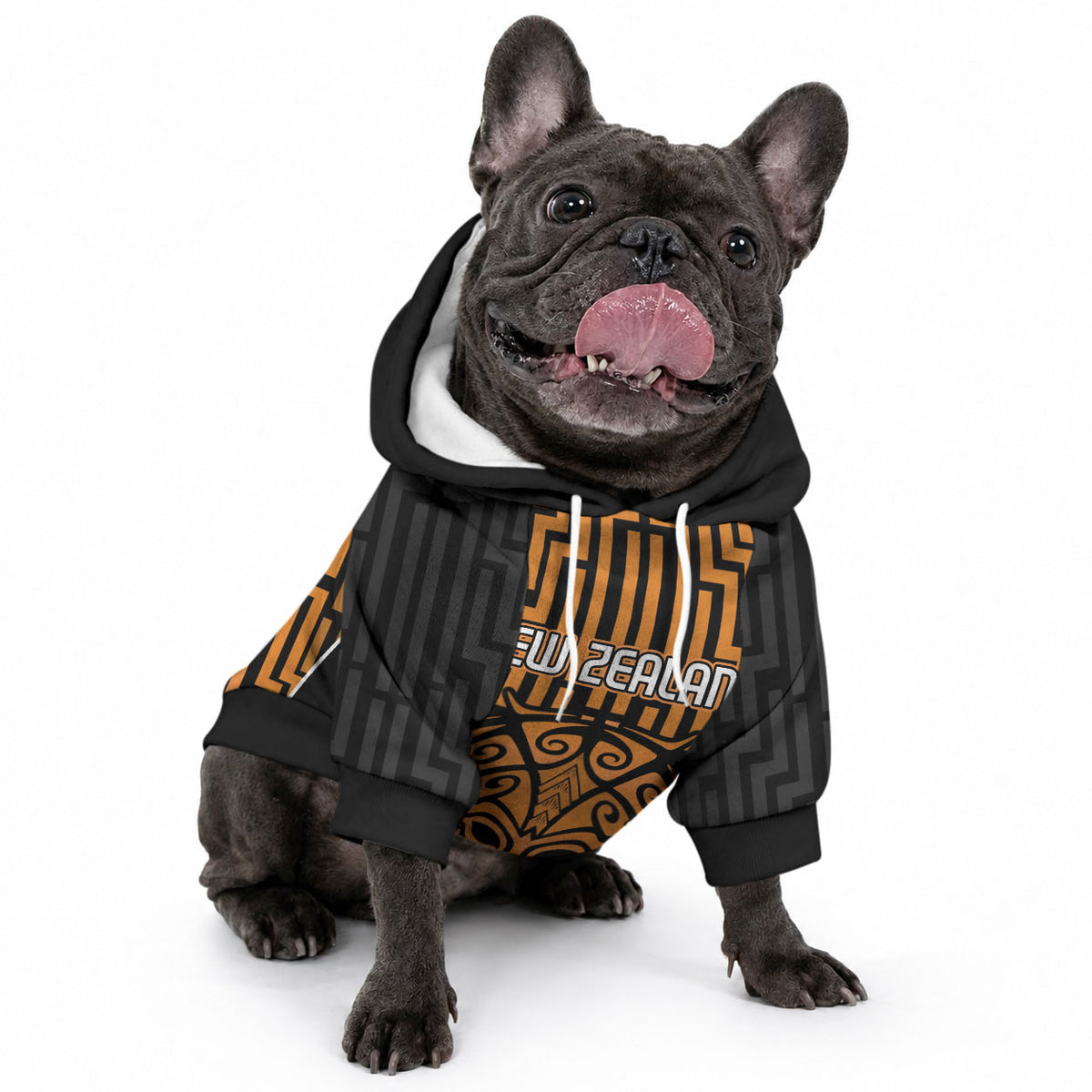 Custom Basketball New Zealand Pet Hoodie Gold Maori Ta Moko Indigenous