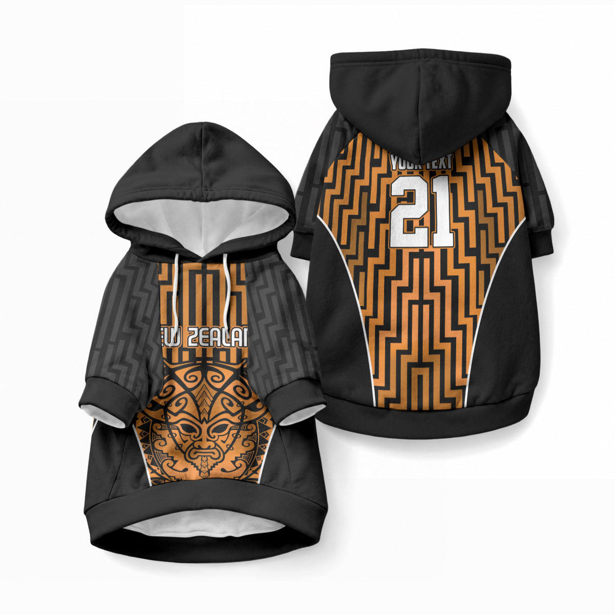 Custom Basketball New Zealand Pet Hoodie Gold Maori Ta Moko Indigenous