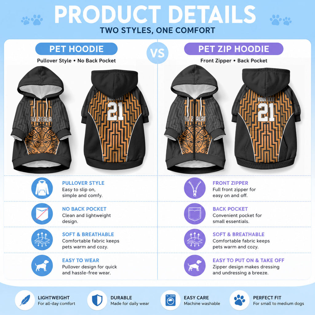 Custom Basketball New Zealand Pet Hoodie Gold Maori Ta Moko Indigenous