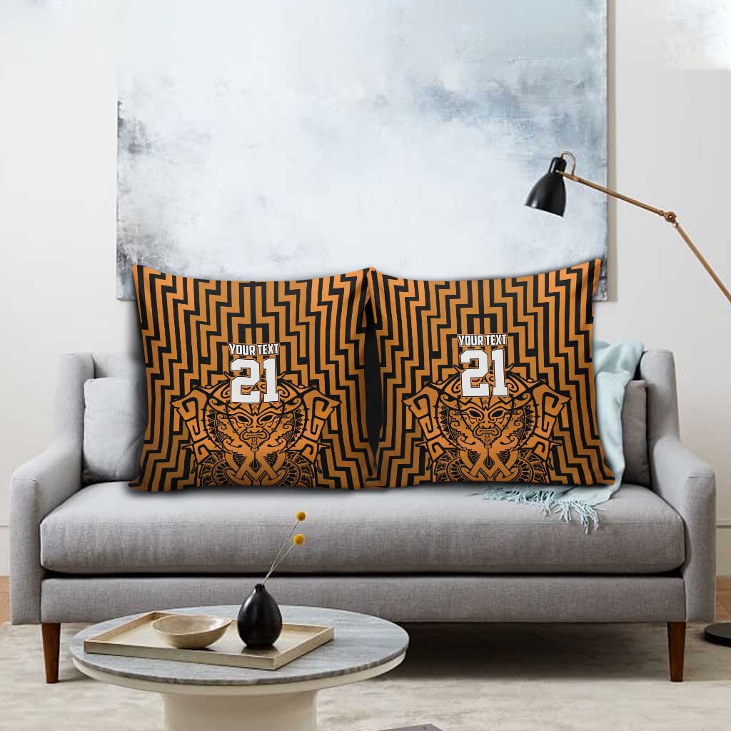 Custom Basketball New Zealand Pillow Cover Gold Maori Ta Moko Indigenous - Aussie Hoodie