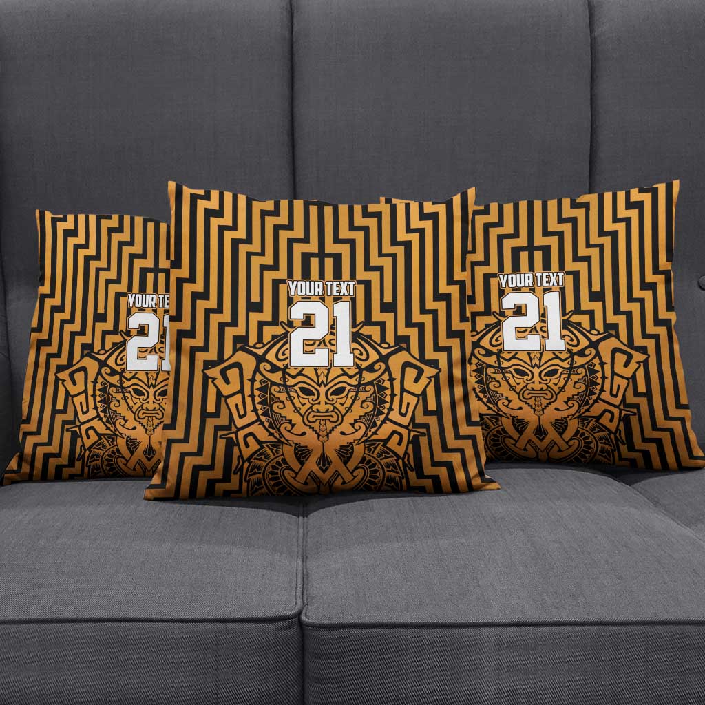 Custom Basketball New Zealand Pillow Cover Gold Maori Ta Moko Indigenous - Aussie Hoodie