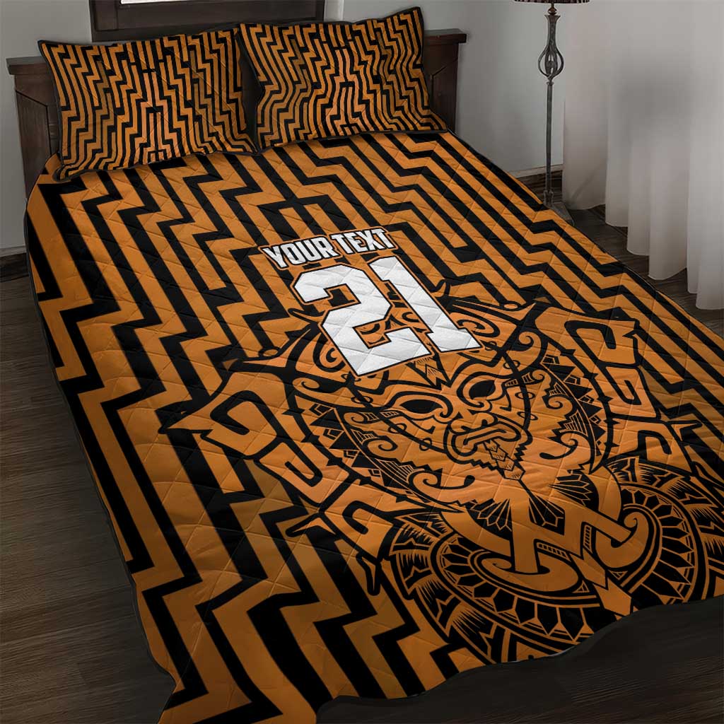Custom Basketball New Zealand Quilt Bed Set Gold Maori Ta Moko Indigenous - Aussie Hoodie