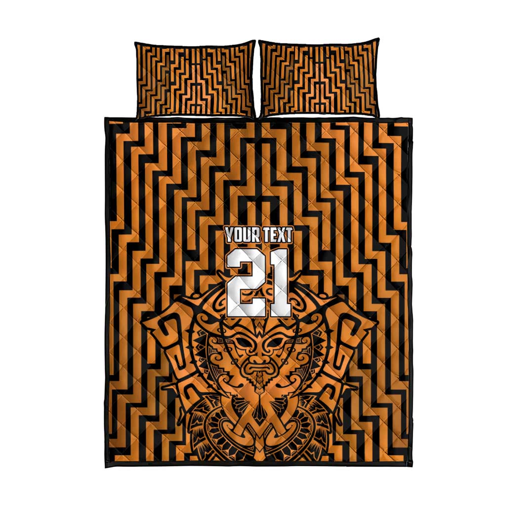 Custom Basketball New Zealand Quilt Bed Set Gold Maori Ta Moko Indigenous - Aussie Hoodie