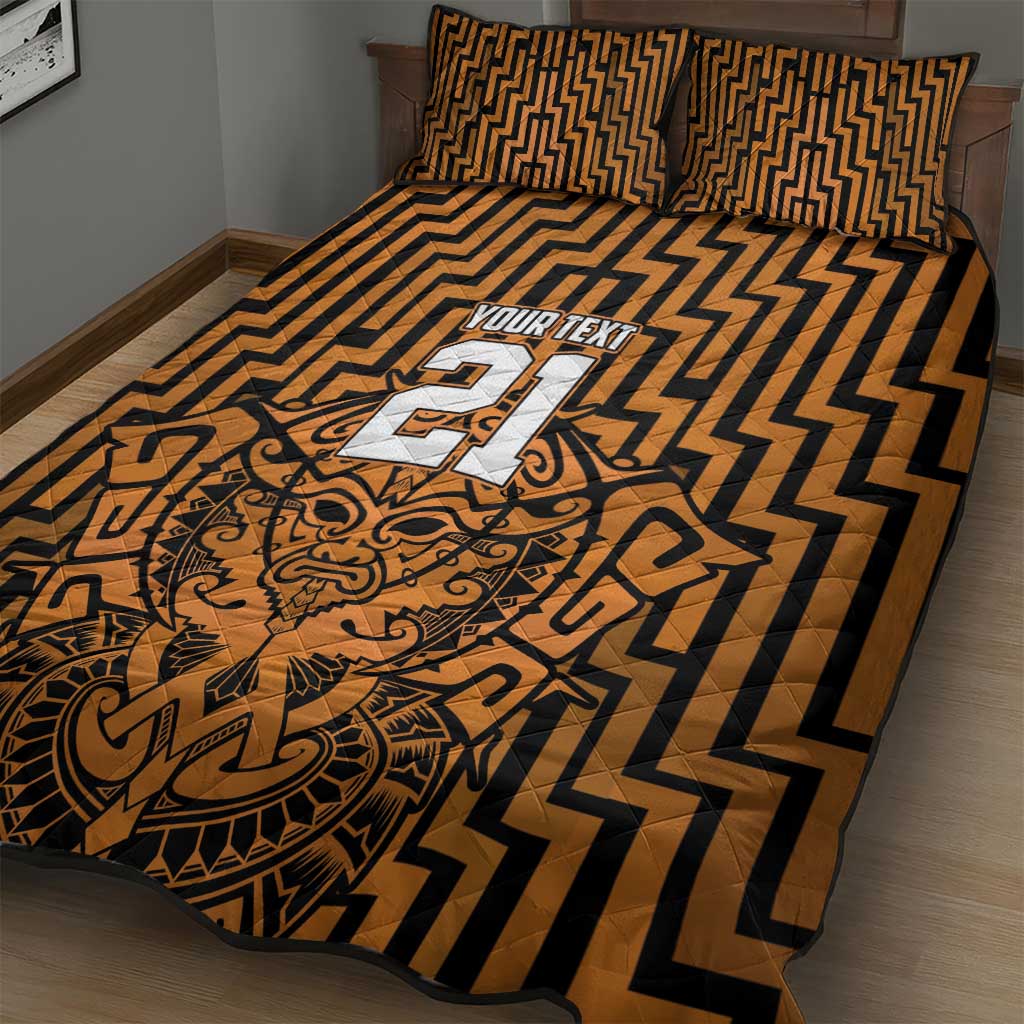 Custom Basketball New Zealand Quilt Bed Set Gold Maori Ta Moko Indigenous - Aussie Hoodie